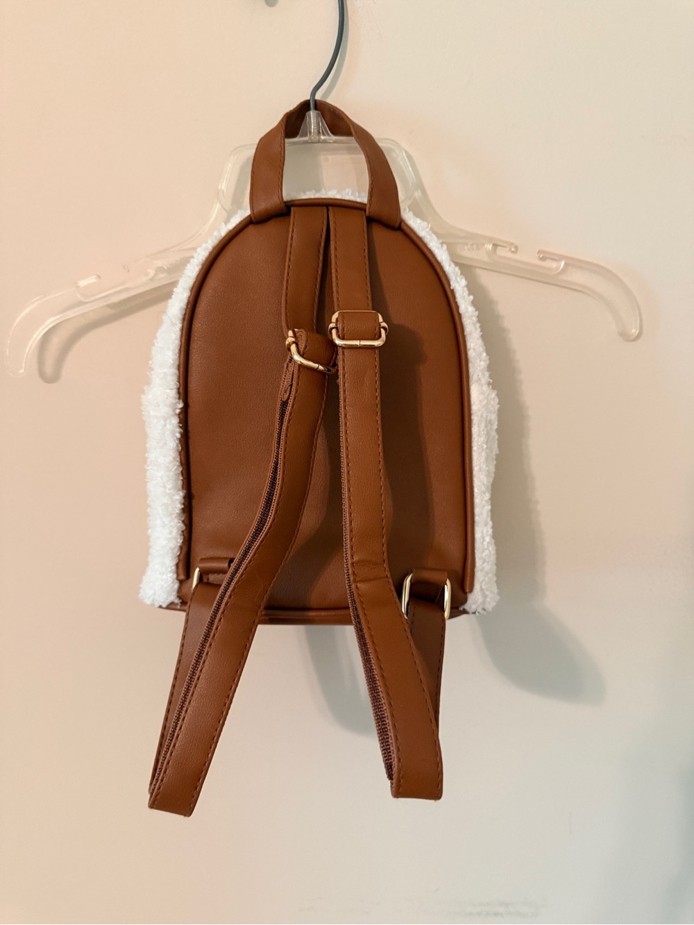 Disney Cream Sherpa Mini Backpack with Brown Trim and Gold Hardware - Picture 10 of 15